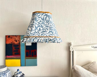 Tapered Blue and White Fabric Covered Pendant Light