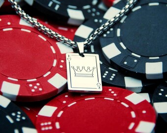 King necklace, playing card, king pendant, king of hearts, stainless steel chain
