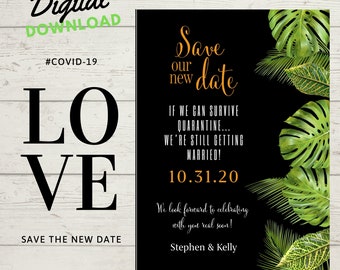 Tropical Wedding Postponement Announcement Card  |  Digital Download  |  5 x 7"