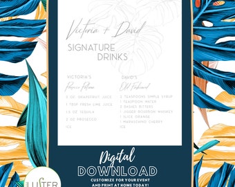 Monstera Leaf Outline Drink Sign   |  Digital Download