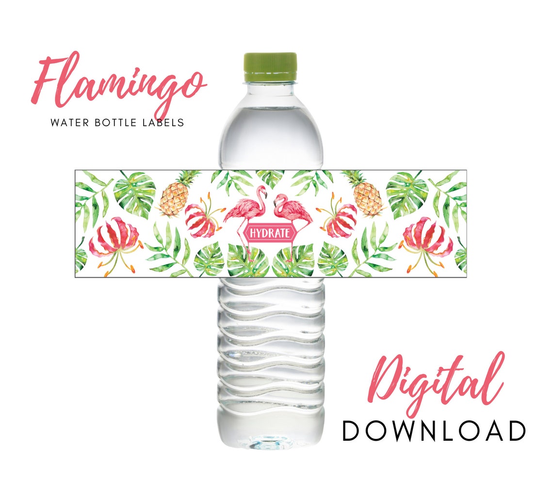 Flamingo Water Bottle Labels Digital Download Flamingle - Etsy