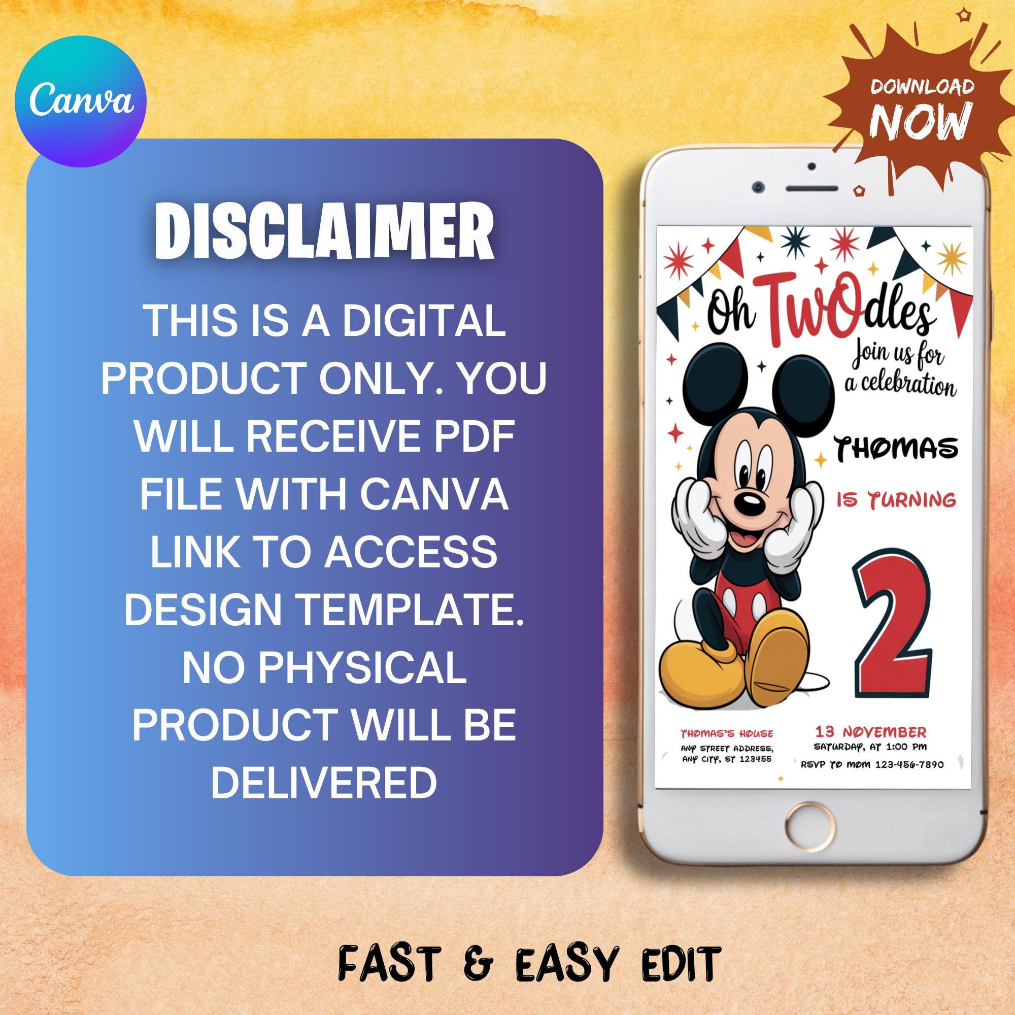 Mickey Mouse Birthday Invitation | Editable & Printable Template | Cute ...