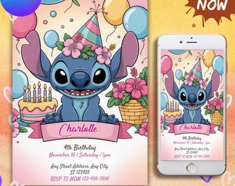 Stitch and Angel Birthday Invitation: Editable & Printable Template – Beautiful Invitation for Your Little One's Birthday, Editable in Canva