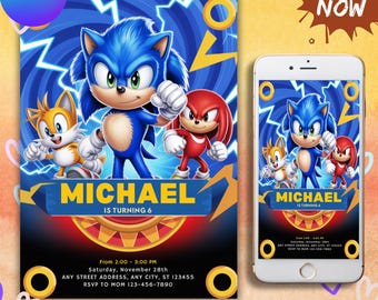 Sonic Geburtstagseinladung für Kinderparty, Sonic The Hedgehog Boys Party einladen, bearbeitbarer Sonic 3 Mädchengeburtstag, Sofort-Download einladen