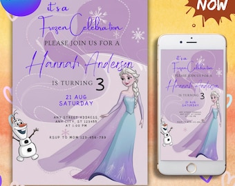 Frozen 3rd Birthday Invitation: Editable Elsa Anna Frozen Theme Party Invite (Canva Template)