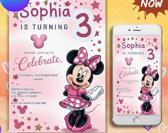Editable Minnie Mouse Birthday Invitation, Minnie Mouse Birthday, 1st Birthday, Mouse Birthday Invite, Girls minnie invitations