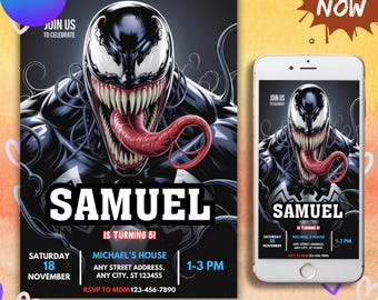 Invitación de cumpleaños de Venom: Plantilla editable para fiesta de superhéroes (descarga digital)