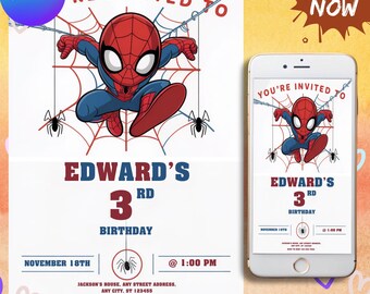 Spider Man Invitation, Spider-man Boys Birthday Party Digital Invitation, Kids Birthday Card, Digital Download, Editable Template