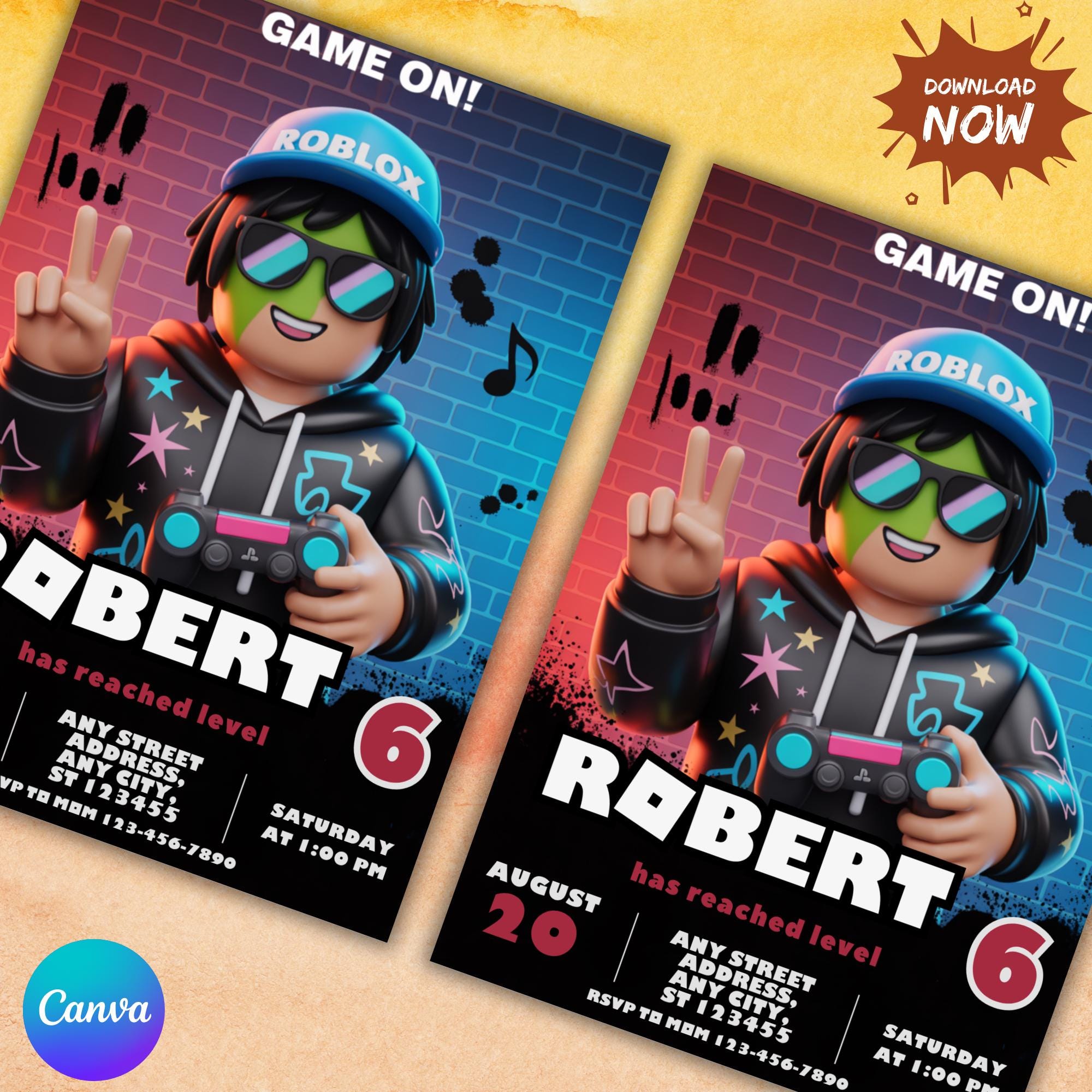Editable Roblox Birthday Invitation Template, Game Party Invite for ...