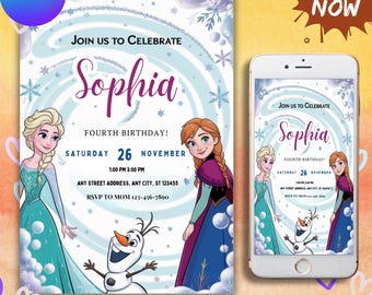 Editable Elsa Invite Digital Frozen Party Invitation Custom Frozen Invite Frozen Birthday Anna Frozen Any Age Birthday Digitally Download