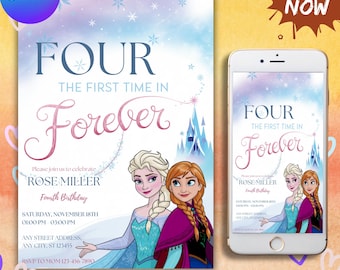 Frozen Birthday Invitation, Elsa Winter Party Editable Canva Template