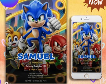 Sonic Geburtstagseinladung für Kinderparty, Sonic The Hedgehog Boys Party einladen, bearbeitbarer Sonic 3 Mädchengeburtstag, Sofort-Download einladen