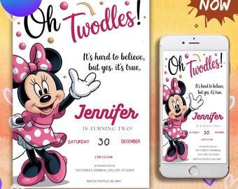 Editable Oh TWOdles Birthday Invitation Digital 2nd Birthday Cute Mouse Second Birthday Invite Oh Twodles Invitation Boho Minnie Invite