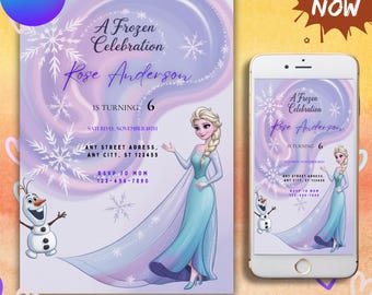 Frozen Invitation, Elsa Birthday Invitation, Winter Snow Birthday Printable, Frozen Invite Digital, Editable Instant Download Canva Template
