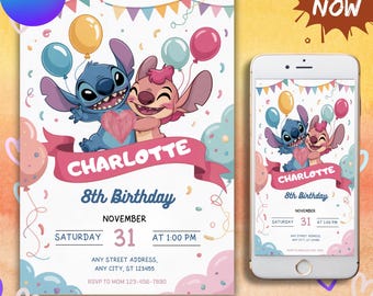 Stitch Birthday Invitation Template: Editable Canva Party Invite (5x7 inches) (Digital Download)