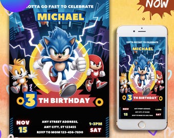 Sonic Editable Birthday Invitation | Hedgehog Party Invitation Template Printable | For Boy and Girl invitation | Invite Instant Download