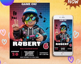 Editable Roblox Birthday Invitation Template, Game Party Invite for Boys, Kids Gaming Theme, Roblox Boys, Canva Template, Instant Download