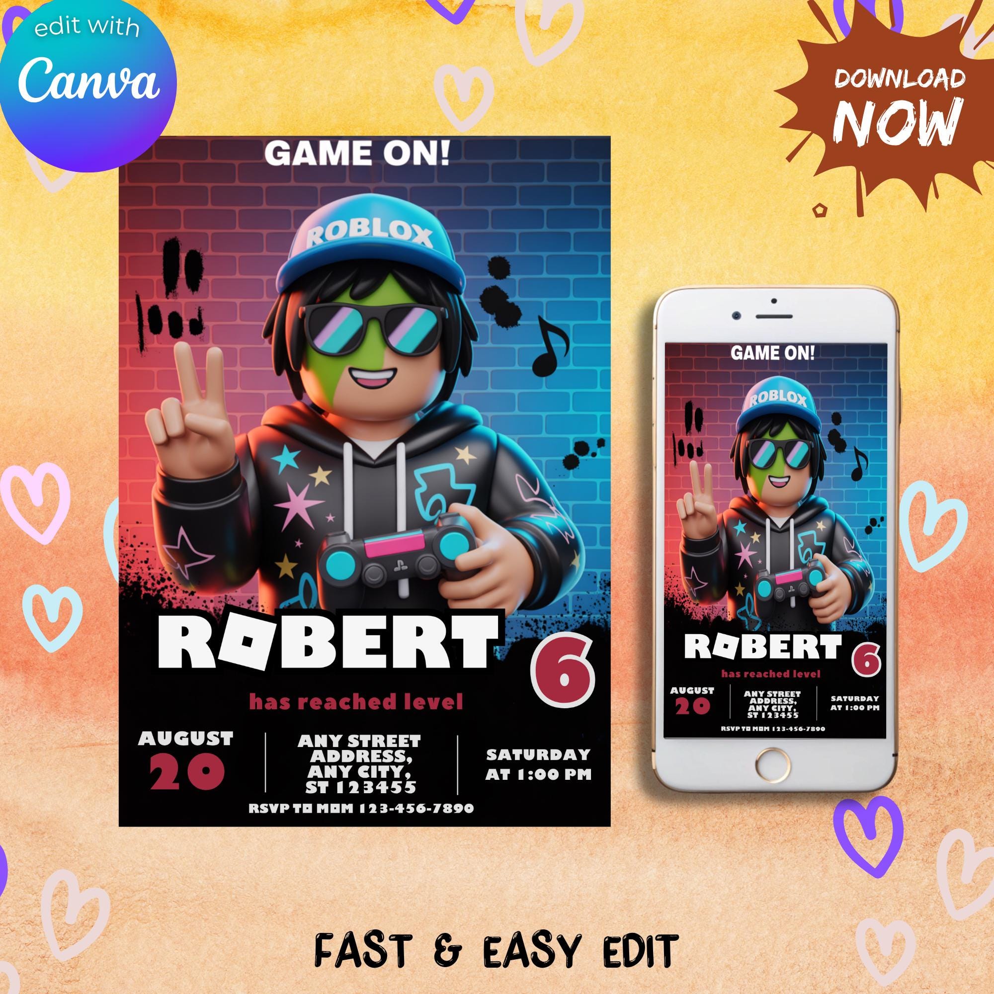 Editable Roblox Birthday Invitation Template, Game Party Invite for ...