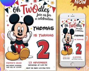 Invitación de cumpleaños de Mickey Mouse / Plantilla editable e imprimible / Invitación a una linda fiesta de Mickey Mouse / Plantilla Canva / Descarga instantánea