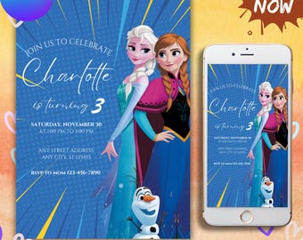 Frozen Birthday Invitation, Elsa Winter Party Editable Canva Template
