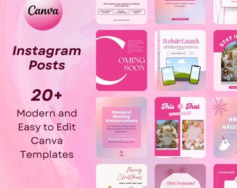 Pink Instagram Posts Canva Templates | Balloon Business Social Media ...