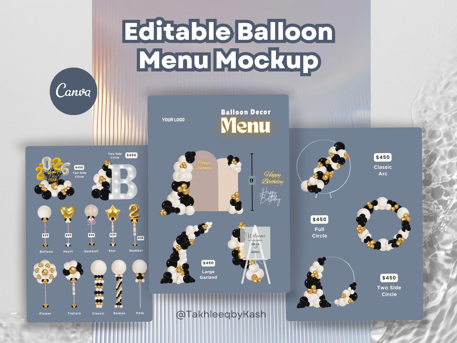 Balloon Decor Menu Mockup | Editable Party Planner Price List (canva ...