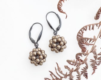 Bronze Pearl Cluster Ball Earrings handmade with Swarovski Pearls & Oxidised Silver, Beaded Ball Earrings, Cluster Drop Earrings