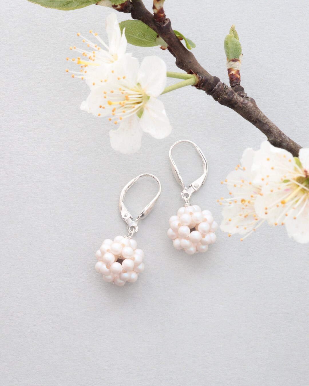 Pearl Ball Drop Earrings With Sterling Silver Lever Back in Iridescent