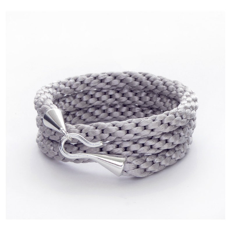 Braided Bracelet Cord Bracelet Cuff Bracelet Wrap Bracelet Gray Bracelet Kumihimo Bracelet Silver Hook Bracelet Triple Wrap Bracelet
