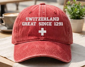 Schweiz stort sedan 1291 broderad hatt, schweizisk kors rödtvättad basebollkeps, schweizisk kulturarvspresent