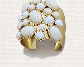 Gold Pearl Statement Cuff Bracelet
