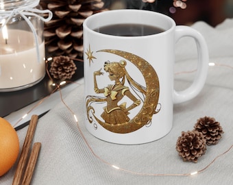 Gold Moon Princess Ceramic Mug | Anime Magical Girl Coffee Cup 11oz 15oz