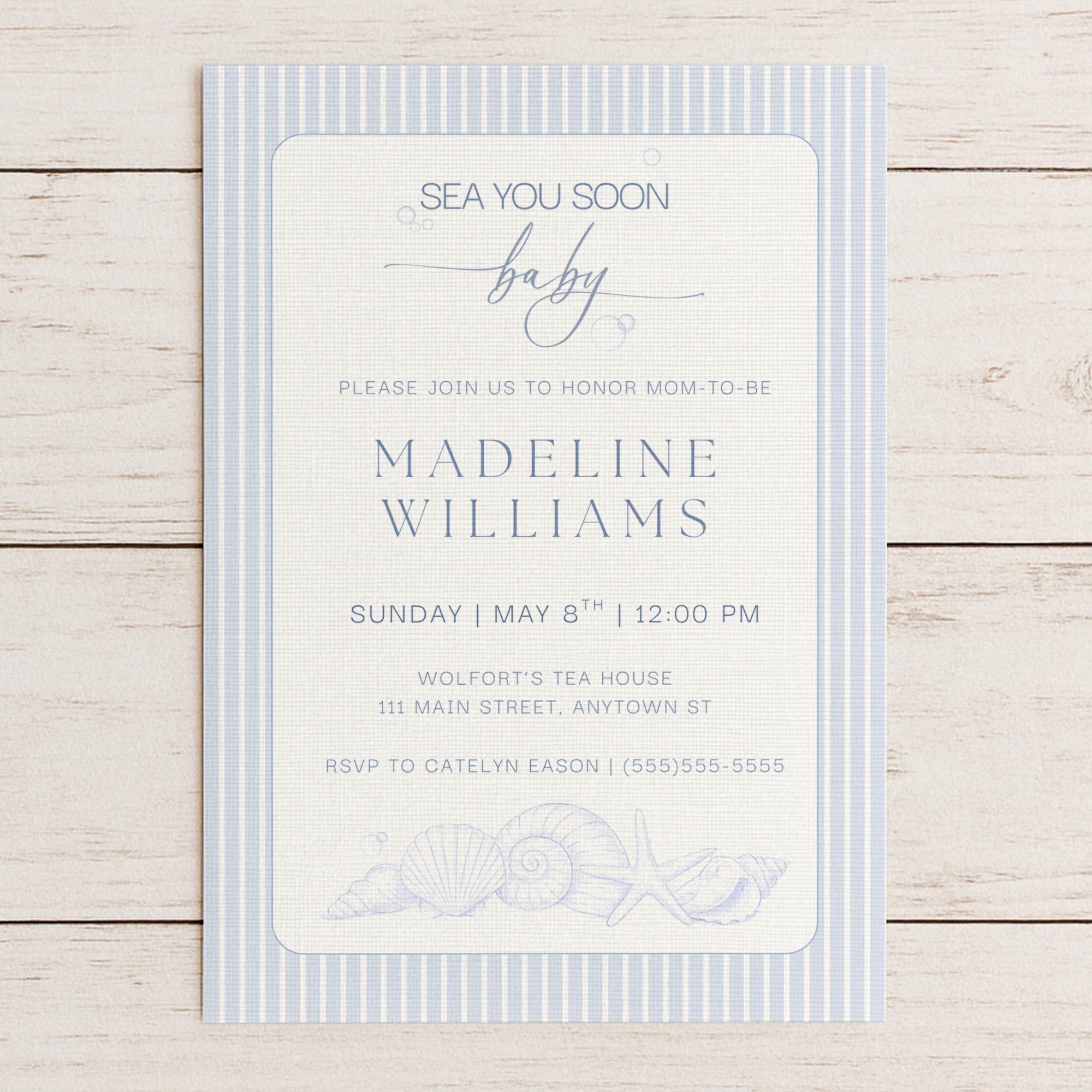 Sea You Soon Baby Shower Invitation Template | Classic Coastal Editable ...
