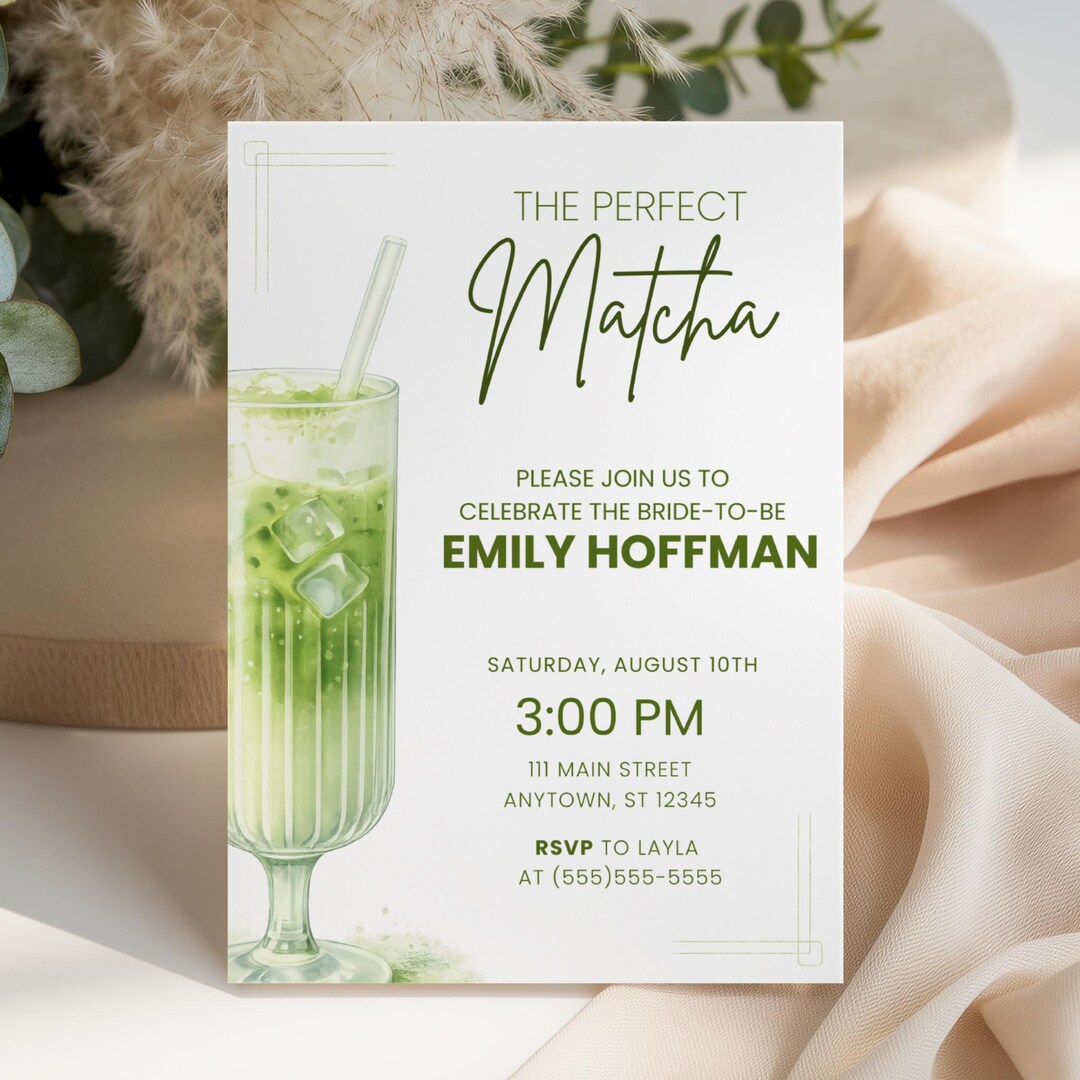 Perfect Matcha Bridal Shower Invitation Template | Green Tea Party ...
