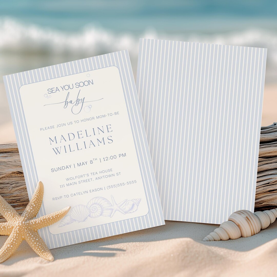 Sea You Soon Baby Shower Invitation Template | Classic Coastal Editable ...