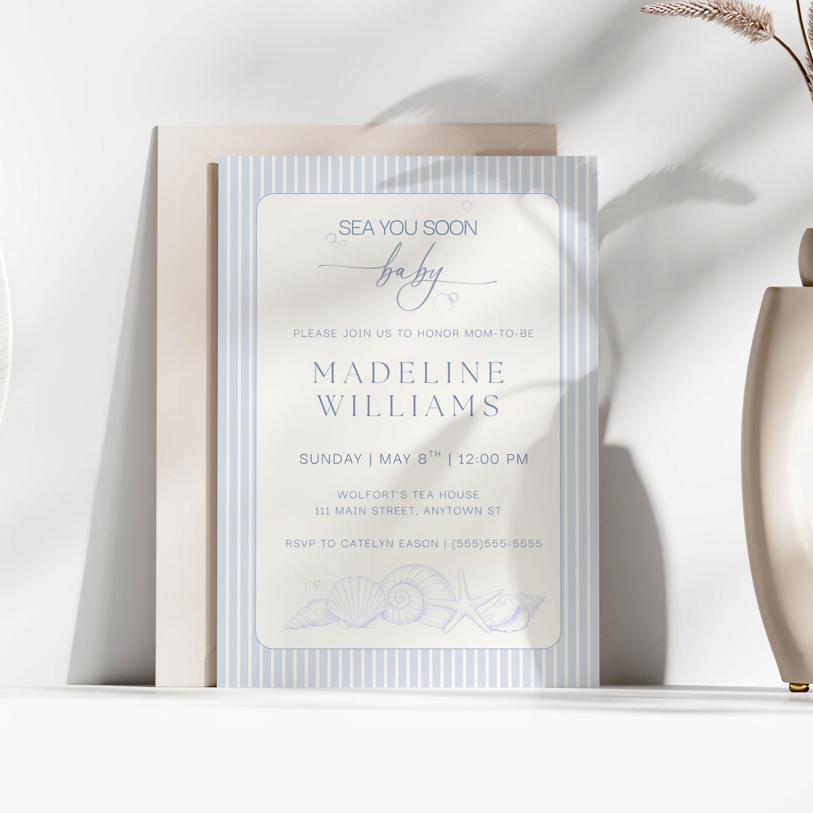 Sea You Soon Baby Shower Invitation Template | Classic Coastal Editable ...
