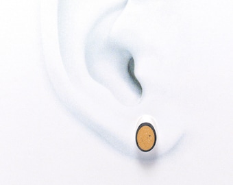 Concrete and sterling silver earrings - Colorful concrete earrings - Ciment stud earrings - Oval concrete jewel - Minimalist yellow earrings