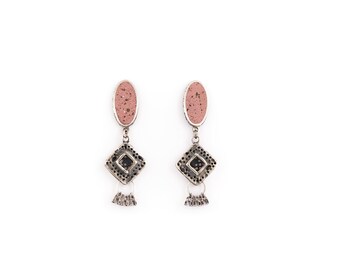 Sterling silver earrings, pink earrings, concrete earrings, boho earrings, big earrings, handmade jewelry, unique jewelry, long earrings