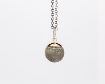 Small concrete, silver and bronze sphere pendant