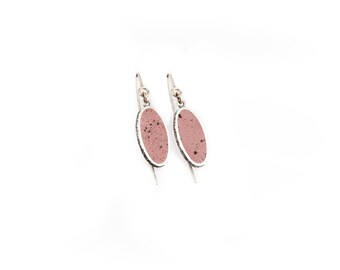Sterling silver earrings, pink earrings, concrete earrings, oval earrings, long hooks earrings, handmade jewelry, dangling earrings