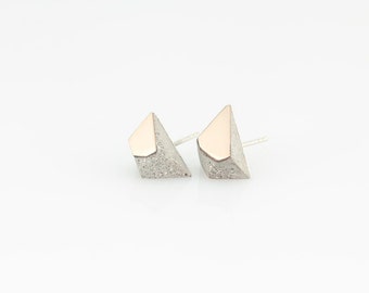 Concrete stud earrings - Pyramidal bronze and sterling silver earrings