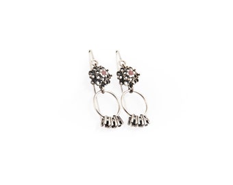 Sterling silver earrings, pink earrings, concrete earrings, flower earrings, long hooks earrings, handmade jewelry, dangling earrings