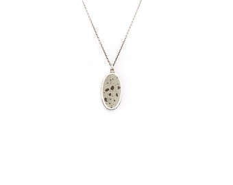 Sterling silver necklace, green cement necklace, concrete pendant, oval minimalist pendant, silver and cement necklace, handmade jewelry