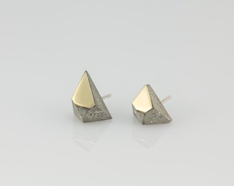 Concrete earrings - Pyramidal brass and setrling silver earrings
