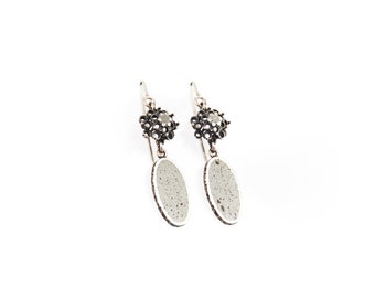Sterling silver earrings, green earrings, concrete earrings, flower earrings, long hooks earrings, handmade jewelry, dangling earrings