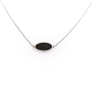 Sterling silver necklace, black cement necklace, concrete necklace, horizontal oval necklace, minimalist pendant, silver and cement necklace