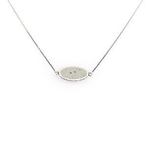 Sterling silver necklace, green cement necklace, concrete necklace, horizontal oval necklace, minimalist pendant, silver and cement necklace