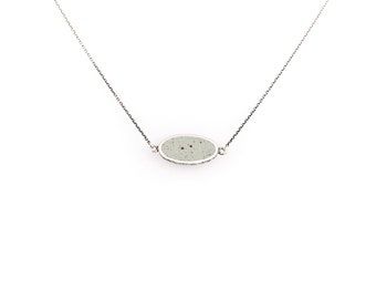 Sterling silver necklace, green cement necklace, concrete necklace, horizontal oval necklace, minimalist pendant, silver and cement necklace