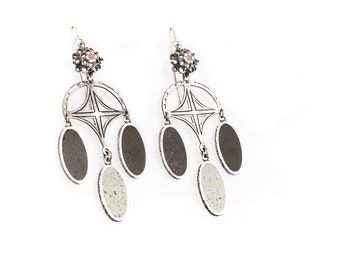 Sterling silver earrings, chandelier earrings, concrete earrings, boho earrings, big earrings, handmade jewelry, long earrings, bold jewelry