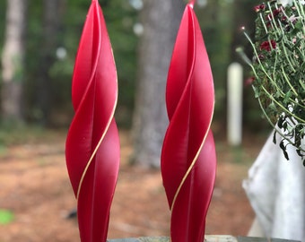 Burgundy Silhouette Spiral Candles with Gold Edge